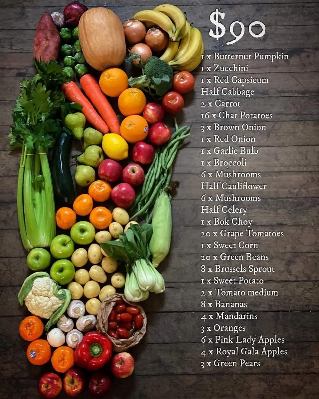 Fruit & Vegetable Box: $90 AUD