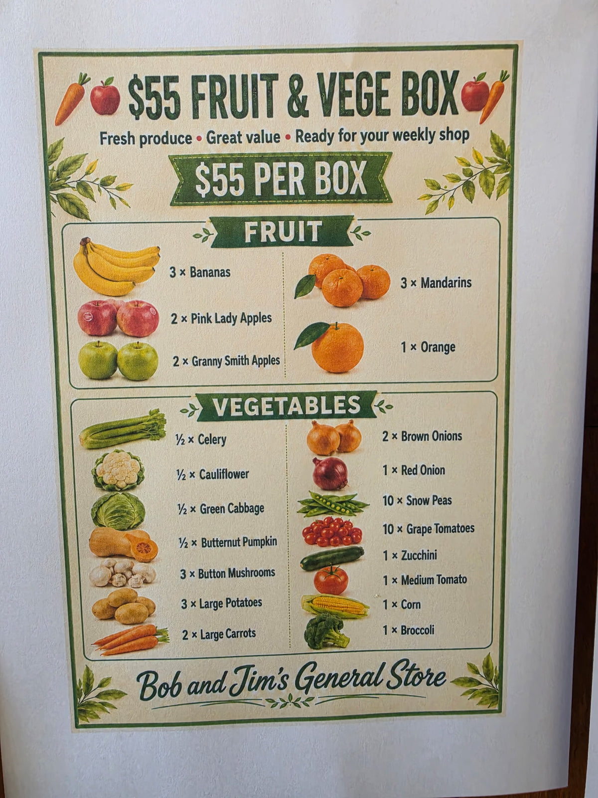 Fruit & Vegetable Box: $55 AUD