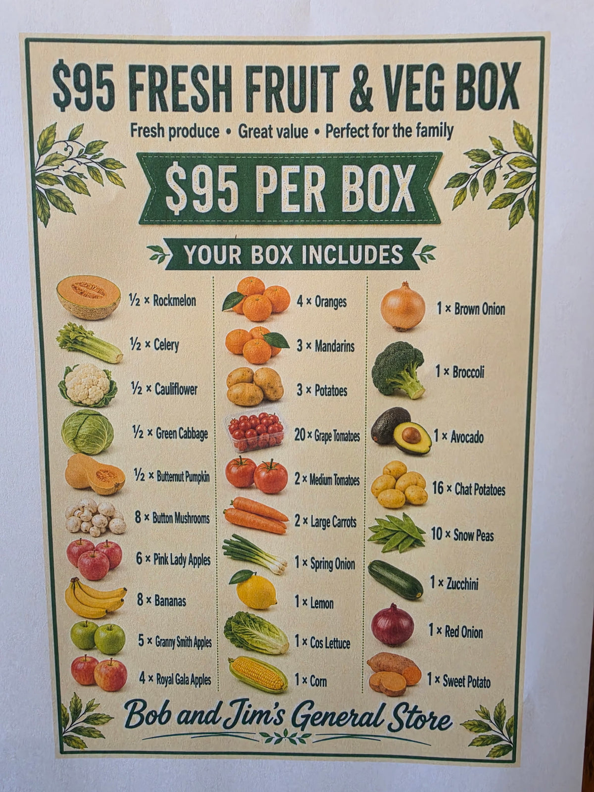 Fruit & Vegetable Box: $95 AUD