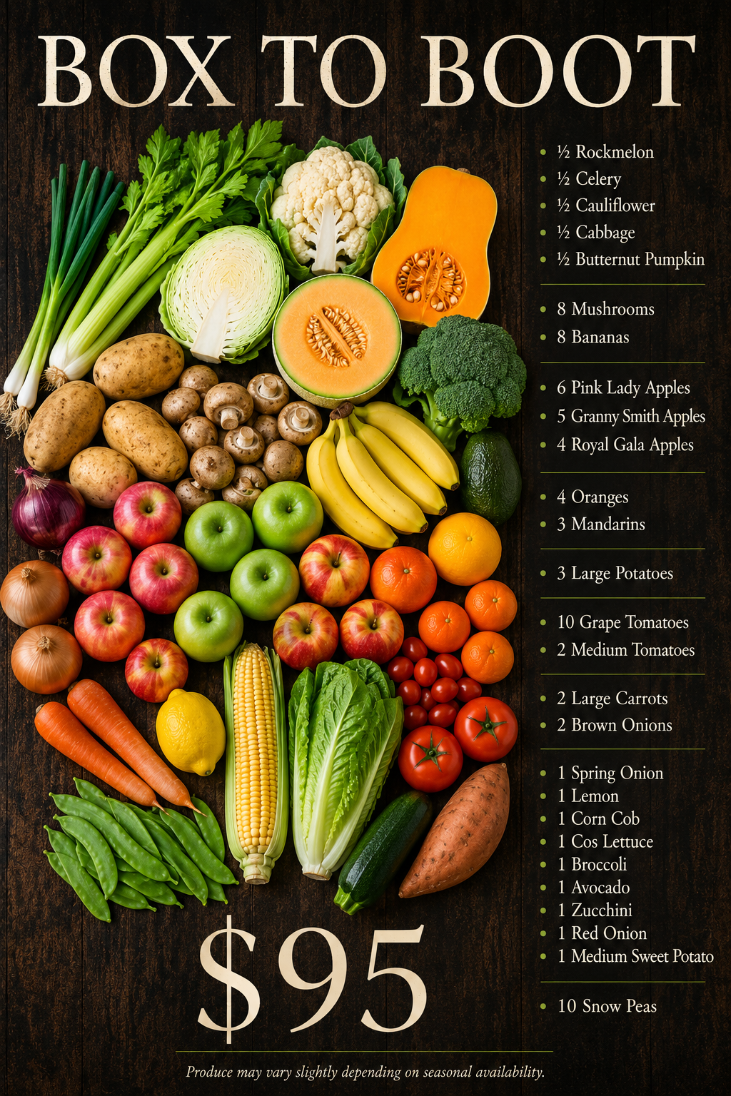 Fruit & Vegetable Box: $95 AUD