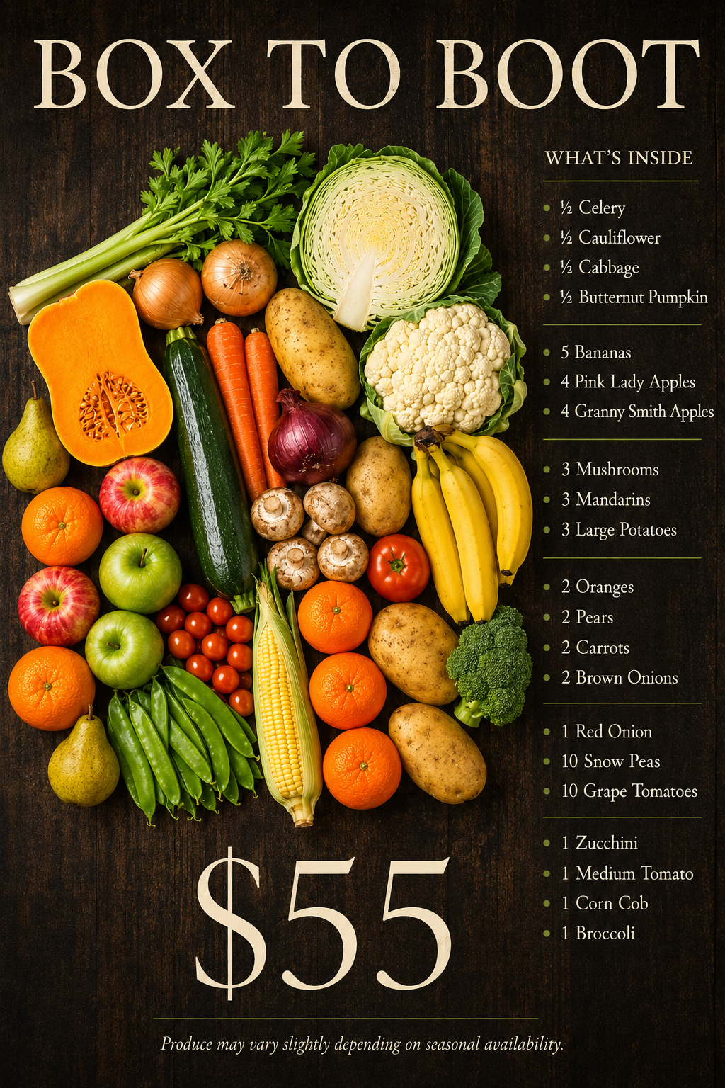 Fruit & Vegetable Box: $55 AUD